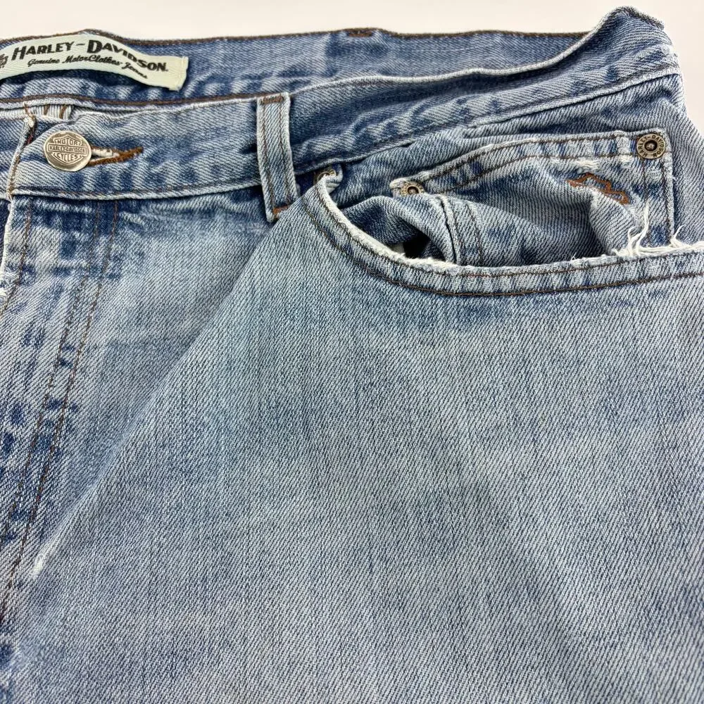 Harley-Davidson MotorClothes Jeans 38x30 Light Wash Distressed Moto Biker Denim